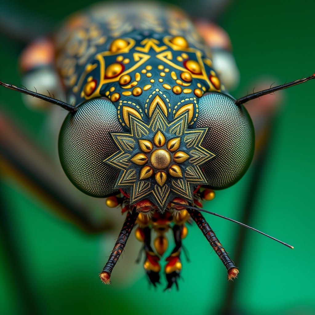 Mosquito Face with Mandala Tattoos in Macro Photography
