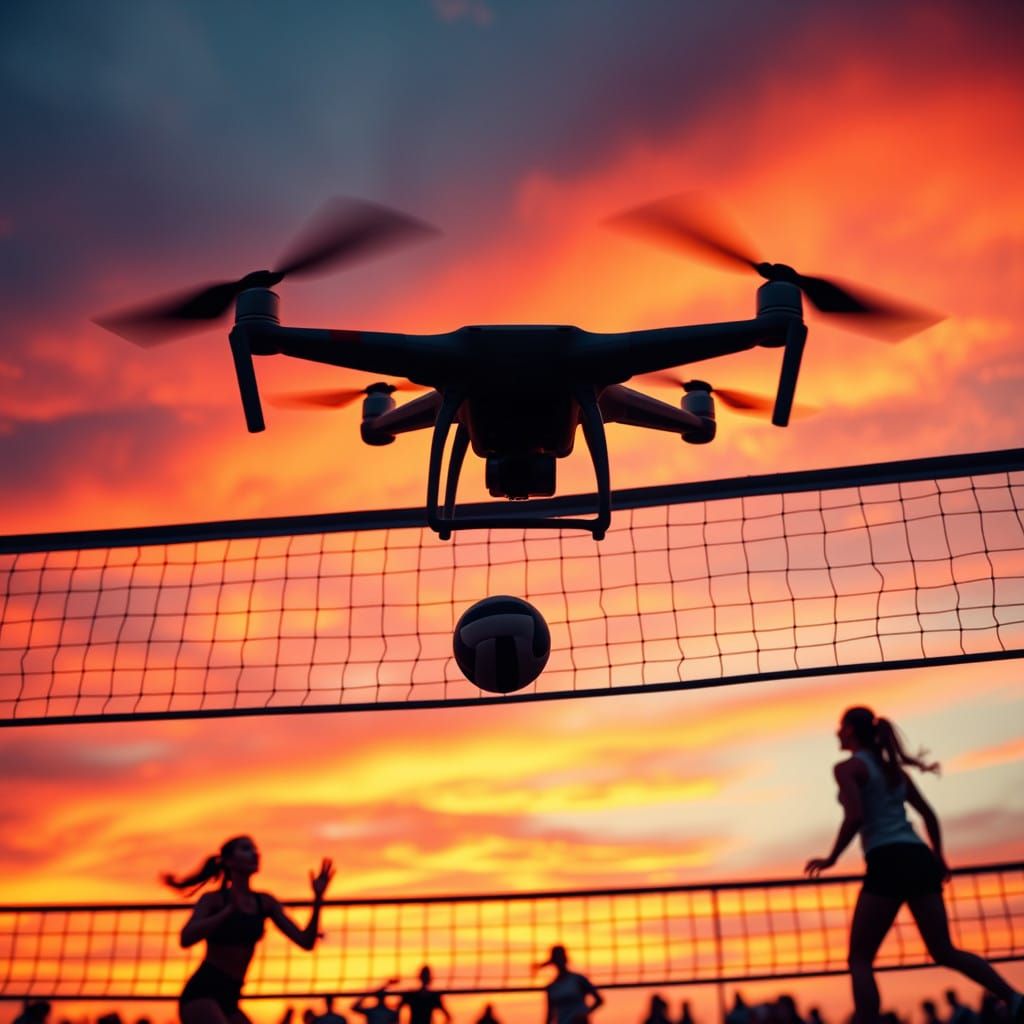 Female Volleyball Teams in Sunset Aerial Action