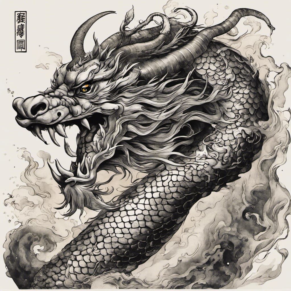 Majestic Chinese Dragon in Traditional Ink Painting Style