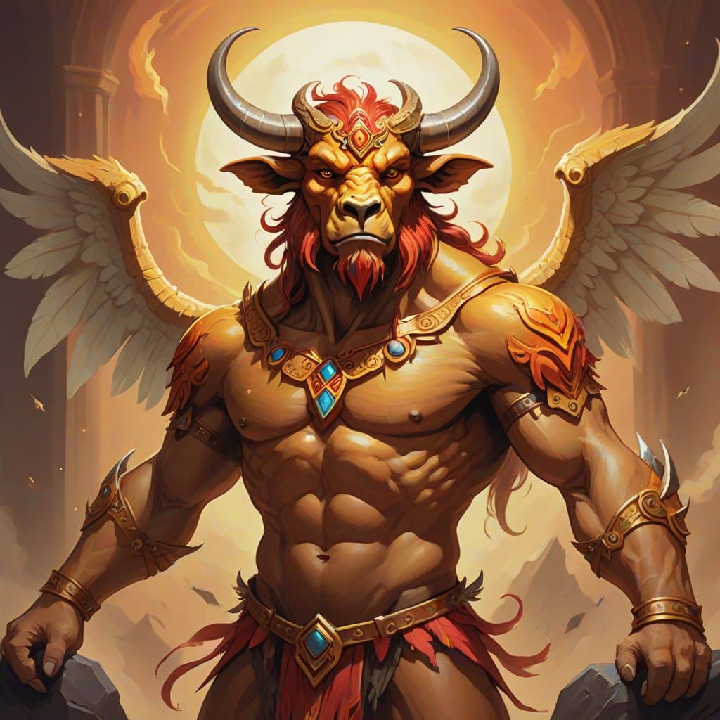 Minotaur Angel with Vibrant Wings