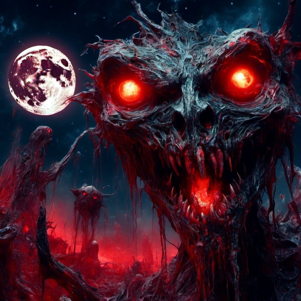 Menacing Moon Face in Cosmic Horror Style
