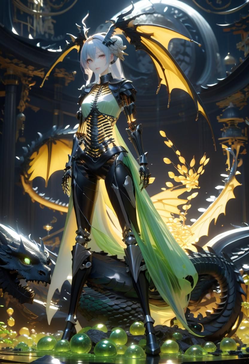 Dragon Girl Chimera with Slime Body and Metal Skeleton