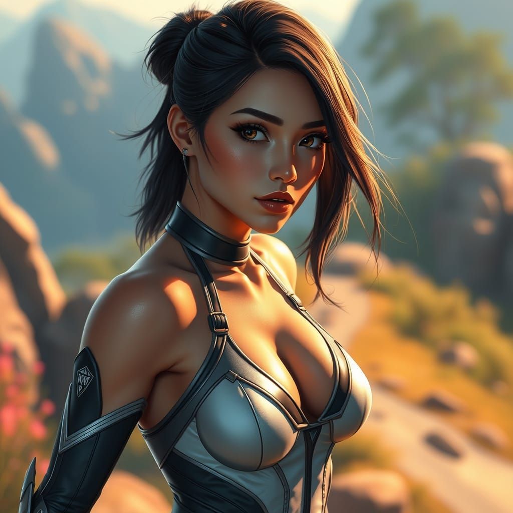 Futuristic Anime-Inspired Female Model in Dynamic Pose