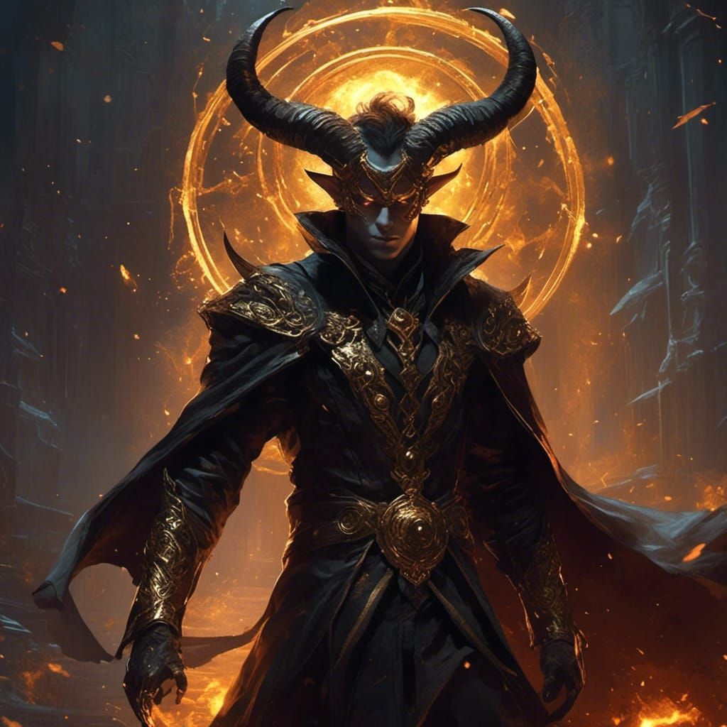 Tiefling with Golden Eyes in Detailed Matte Painting