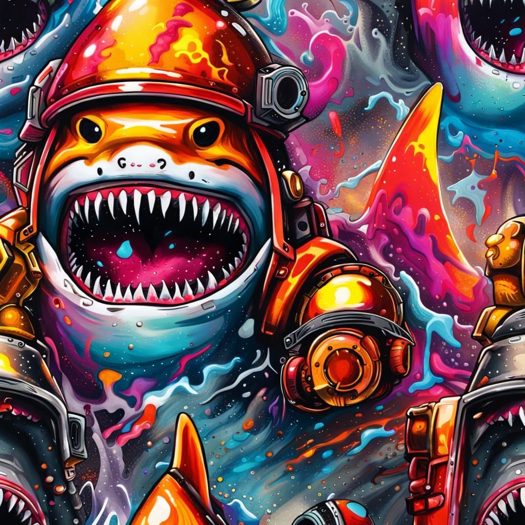 Shark Firefighter Graffiti Art in Street Style