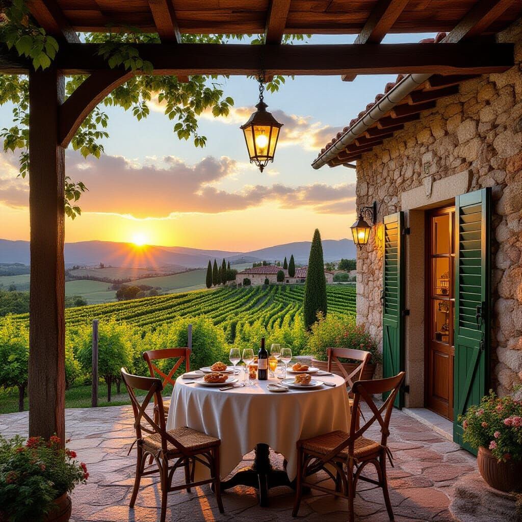Tuscan Agritourism Farmhouse at Sunset