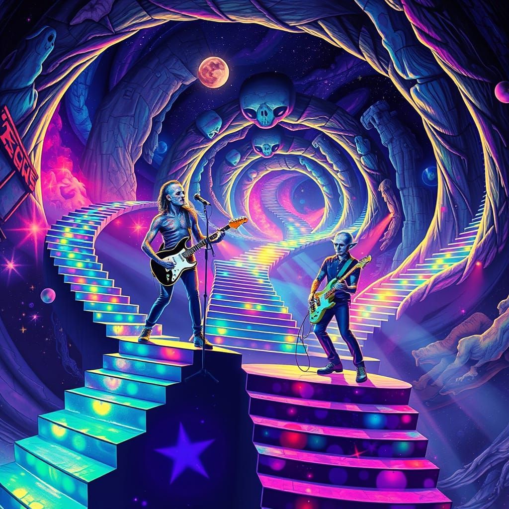 Surrealist Concert Scene with Extraterrestrial Grateful Dead