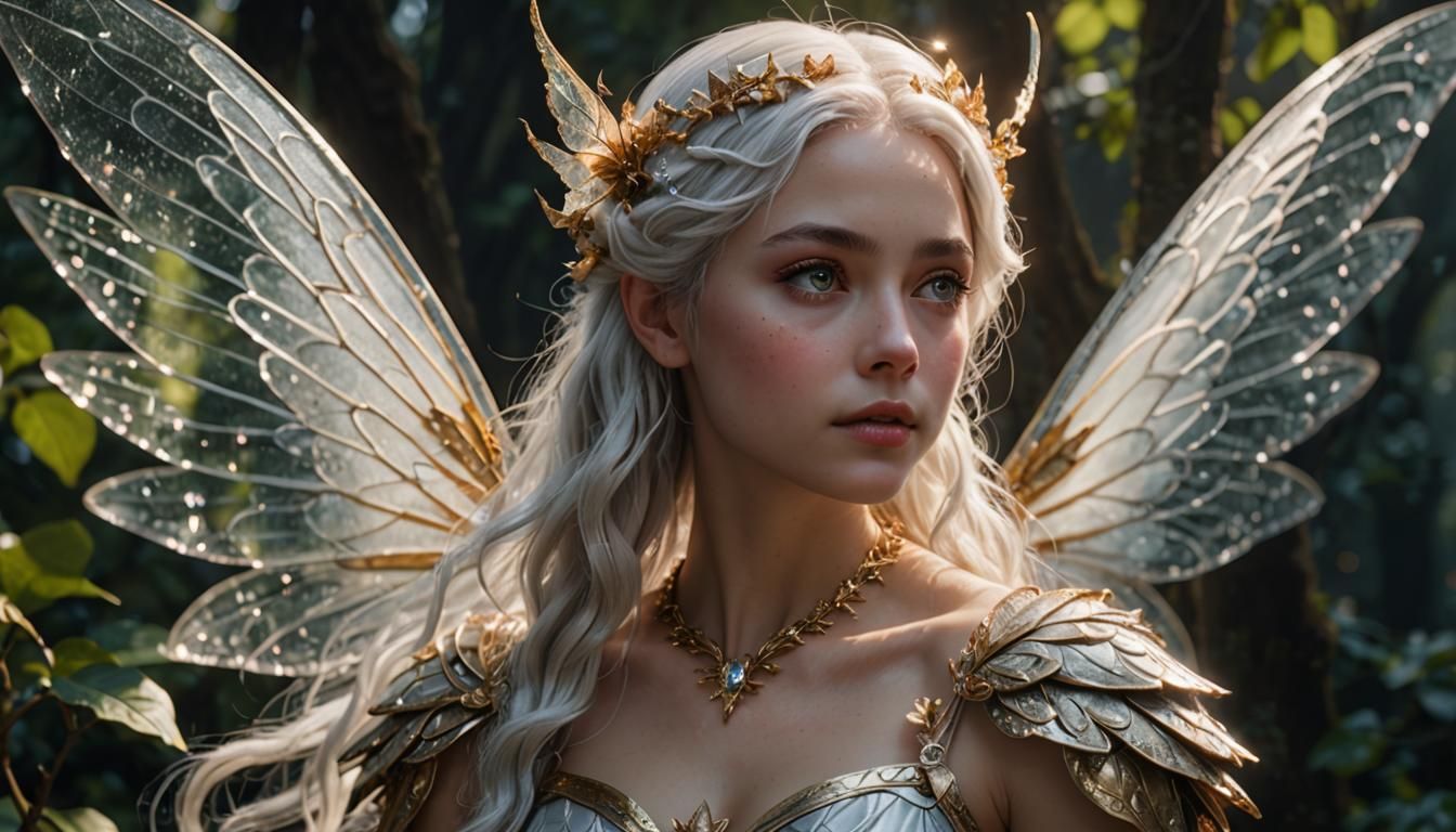 Detailed Fairy Portrait with Large Wings