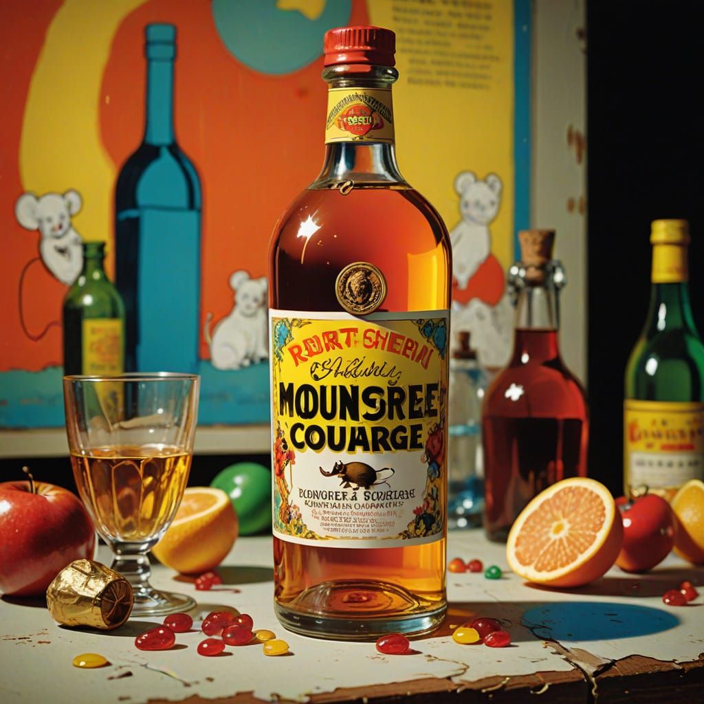 Vibrant Pop Art Bottle with Whimsical Labels