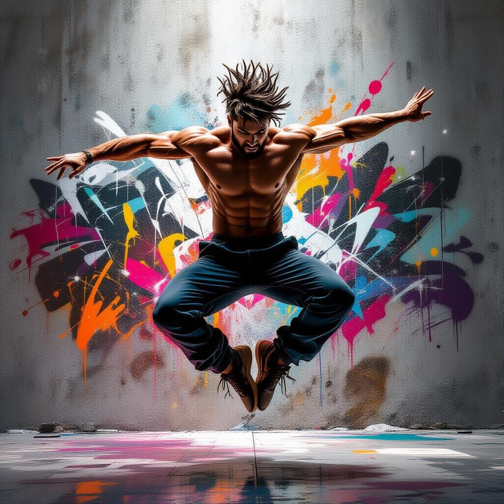 Dynamic Male Dancer in Urban Art Style