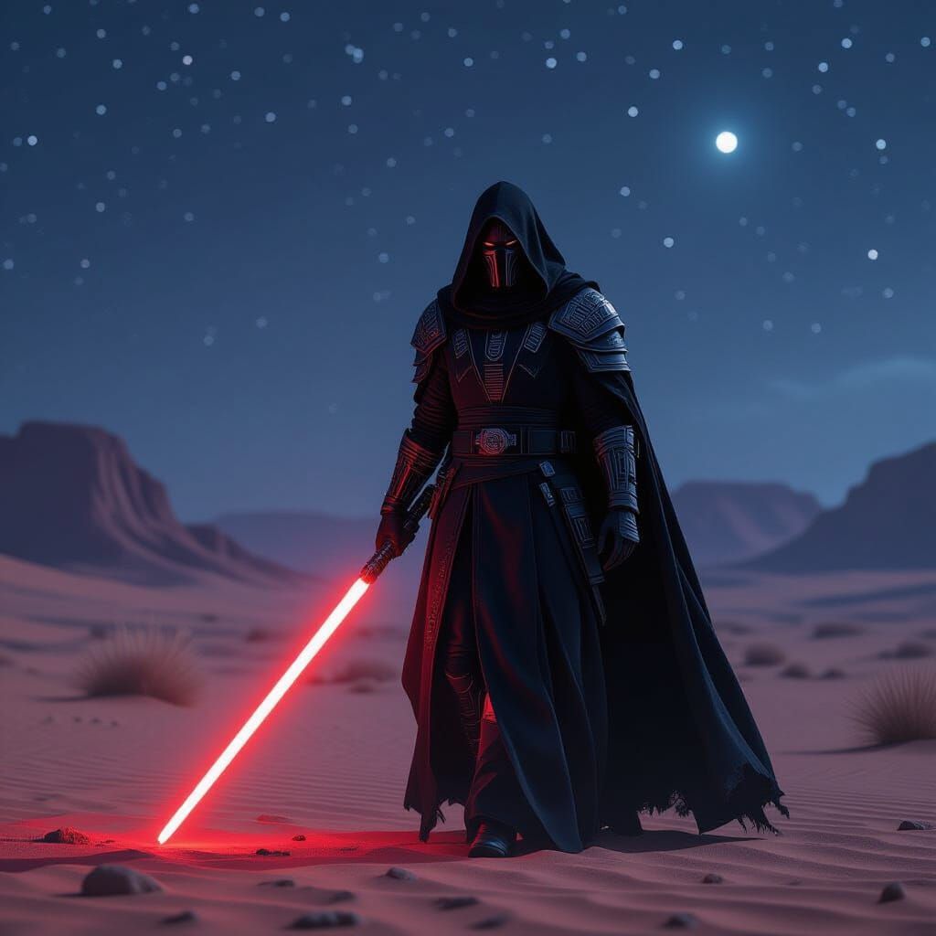 Sith Lord in Alien Desert, Gritty Hyper-Realism