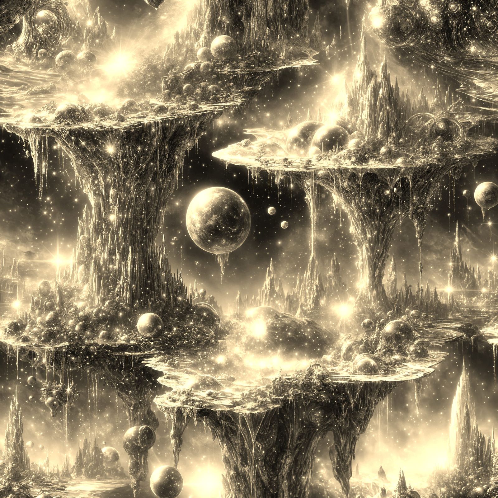 Radiant Futuristic Landscape with Cascading Pools