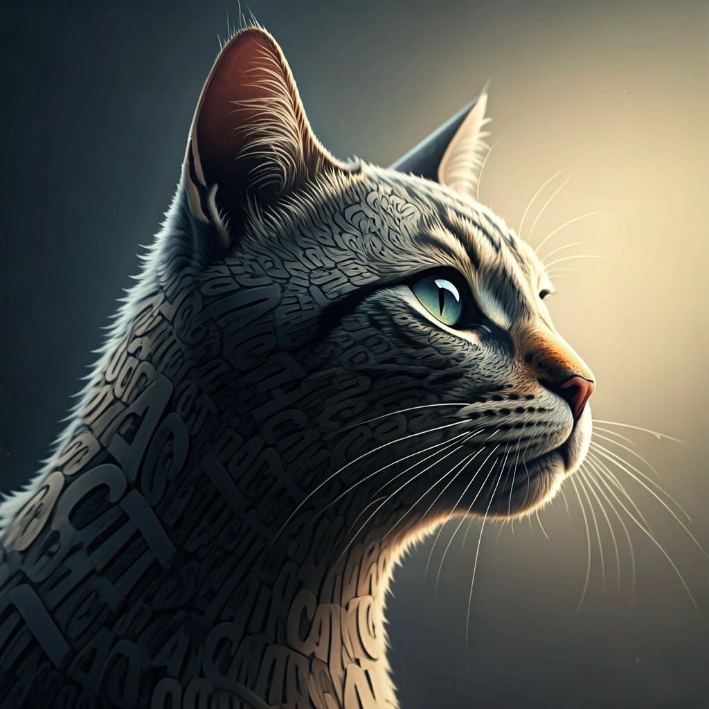 Majestic Typographic Cat in Dreamlike State
