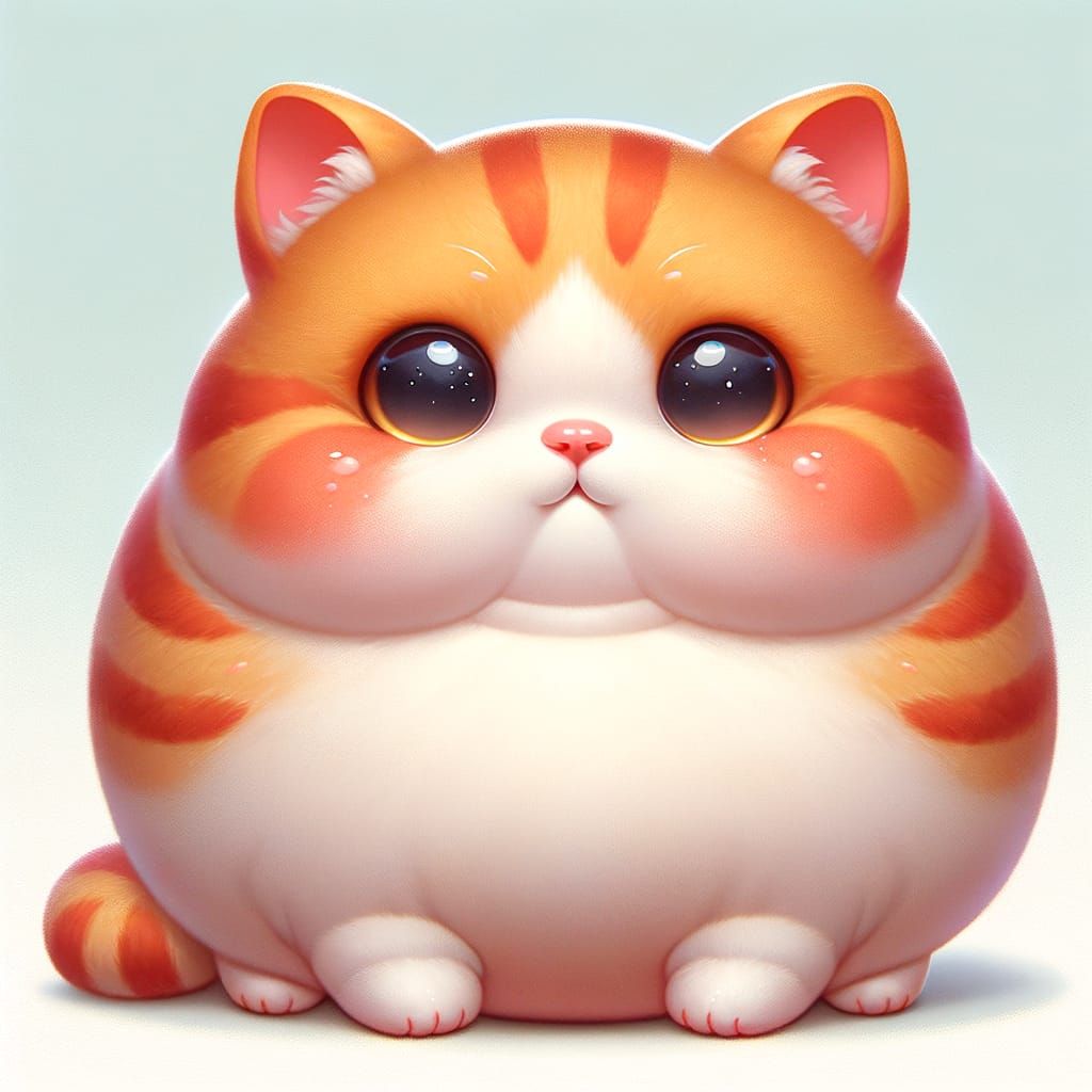 Charming Cartoon Chubby Cat in Vibrant Orange and Creamy Whi...