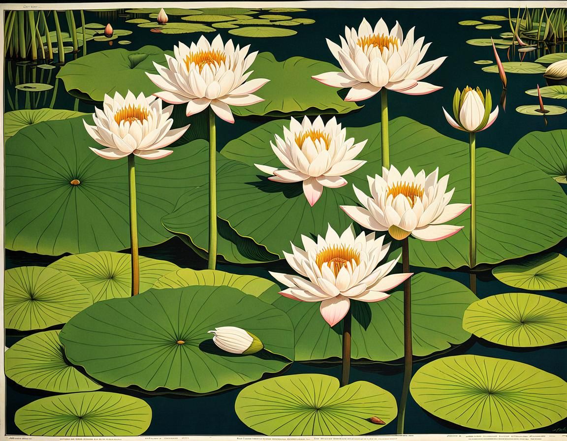 Victoria Amazonica Botanical Lithograph with Annotations