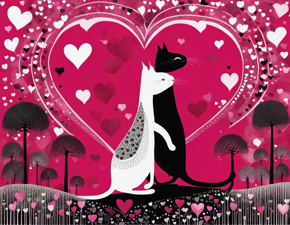 Two cats in love in a Quinacridone Magenta world