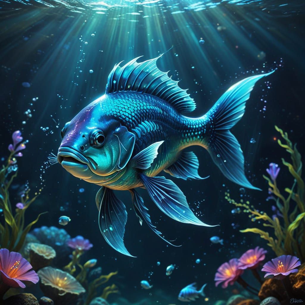 Enchanting Pisces Zodiac Fantasy Fish in Underwater Realm