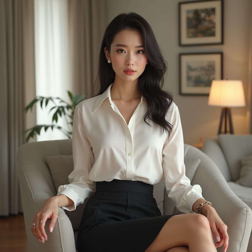 Elegant Chinese Woman in Modern Living Room