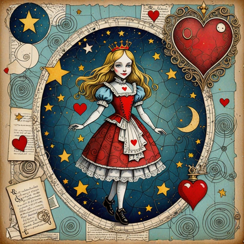 Queen of Hearts Celestial Map in Doodle Art