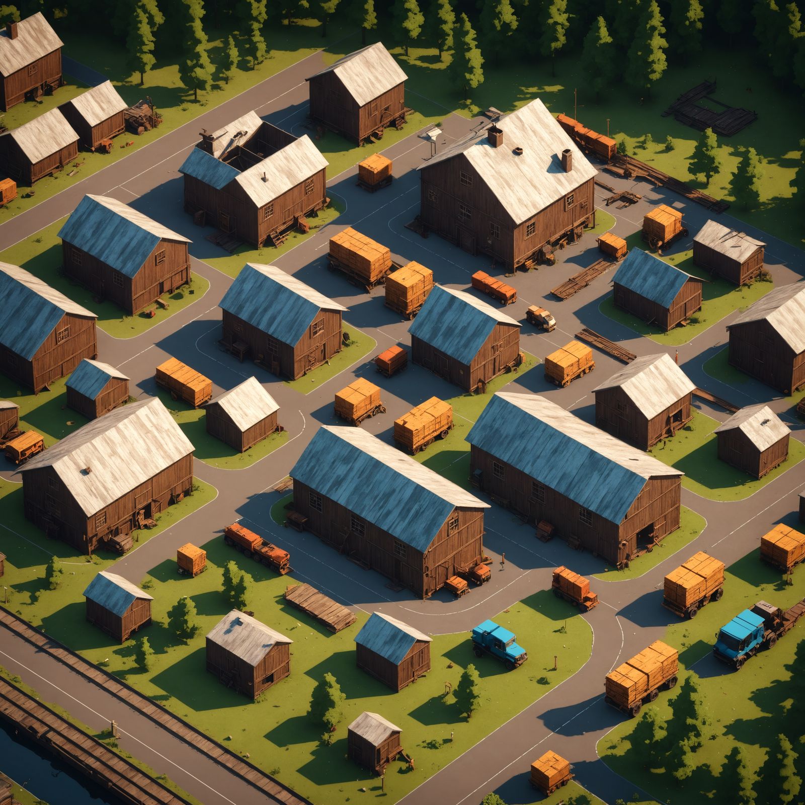 Isometric Voxel Lumber Factory Game in 3D