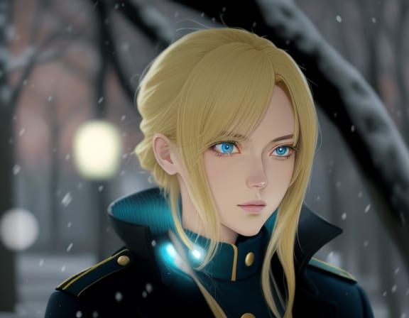 Anime Key Visual: Blonde Officer in Central Park