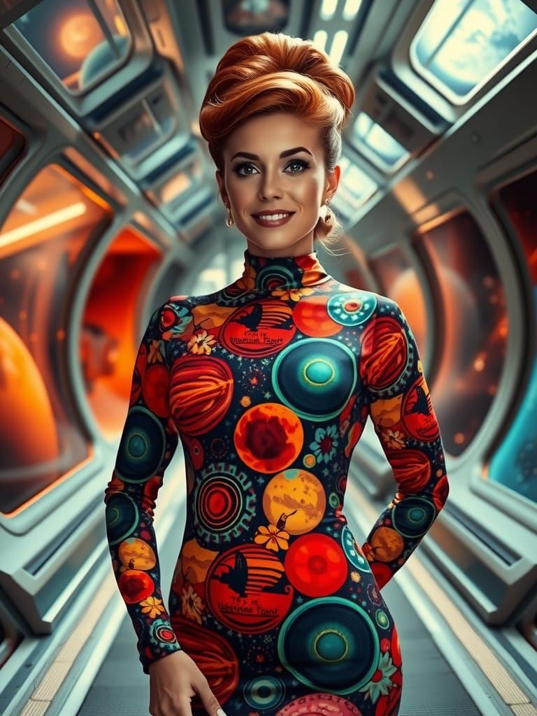 Stunning Female Space Traveler in Retro-Futuristic Dress