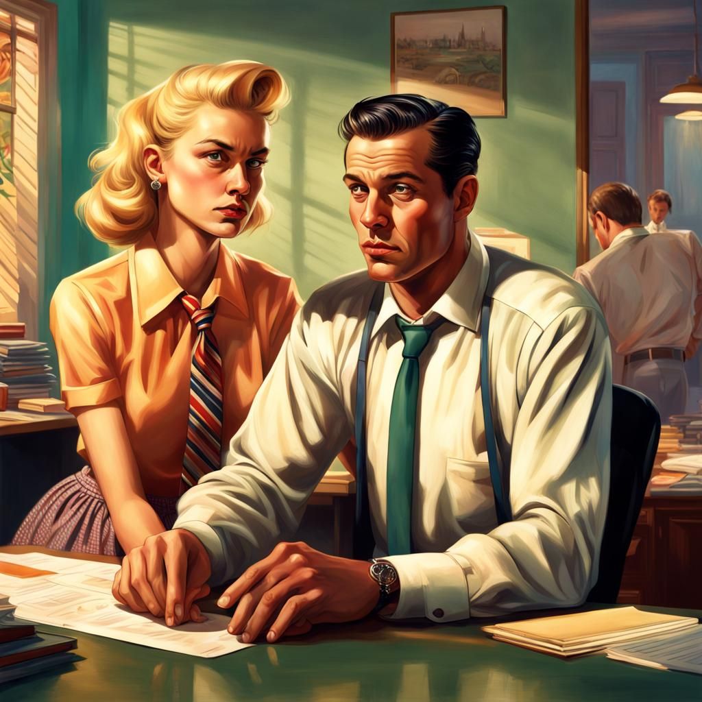 1950s Style Office Scene with Man and Woman