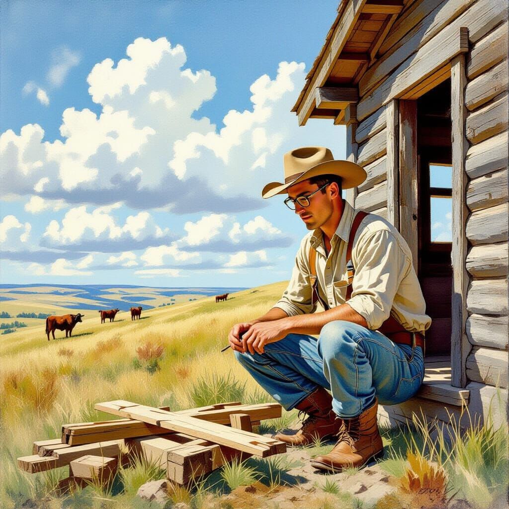 1880s Pioneer Builds Cabin in North Dakota Grasslands