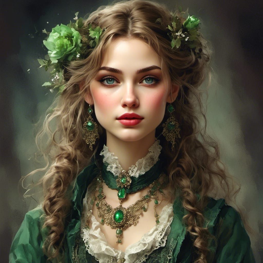 Victorian Beauty with Emerald Eyes