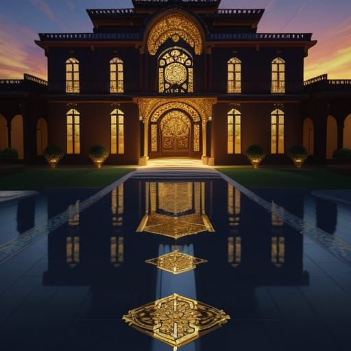 Luxurious Villa with Mosaic Inlay Art in Oil Painting