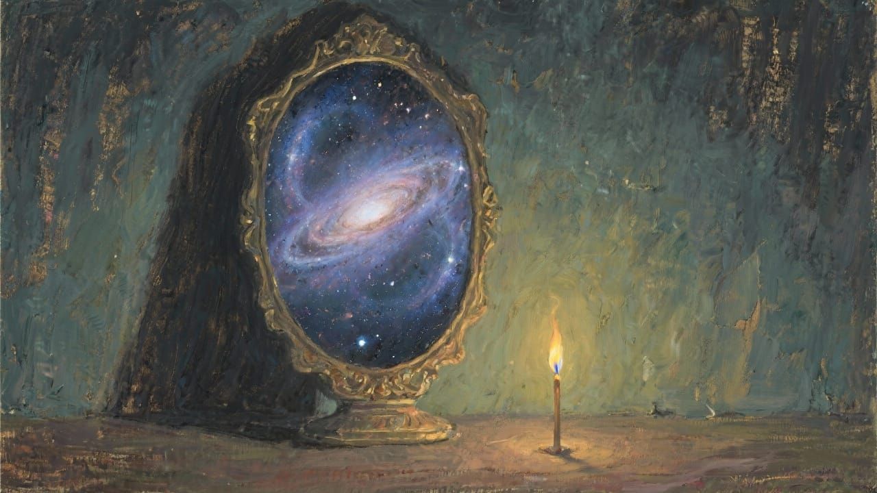 Antique Mirror Reflecting Nebula, Lit Match