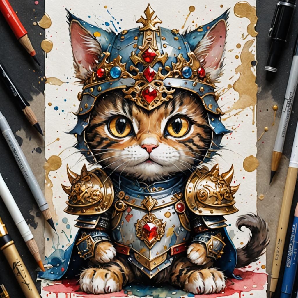 Heroic Chibi Cat Knight in Detailed Armor