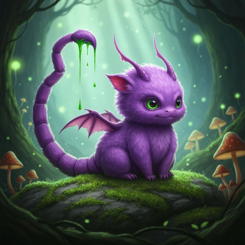Cute Purple Creature With Scorpion Tail and Dragon Wings