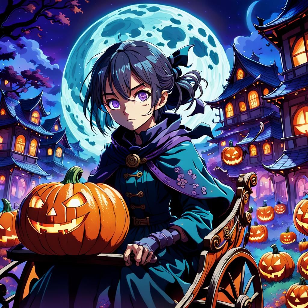 Thief Trapped in Jack-o'-Lantern Carriage, Anime Style
