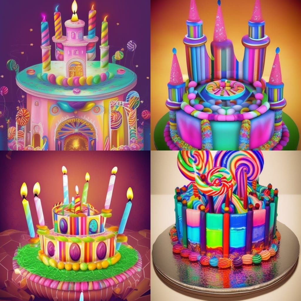 Colorful Birthday Cake with Candles in Candy Art Style