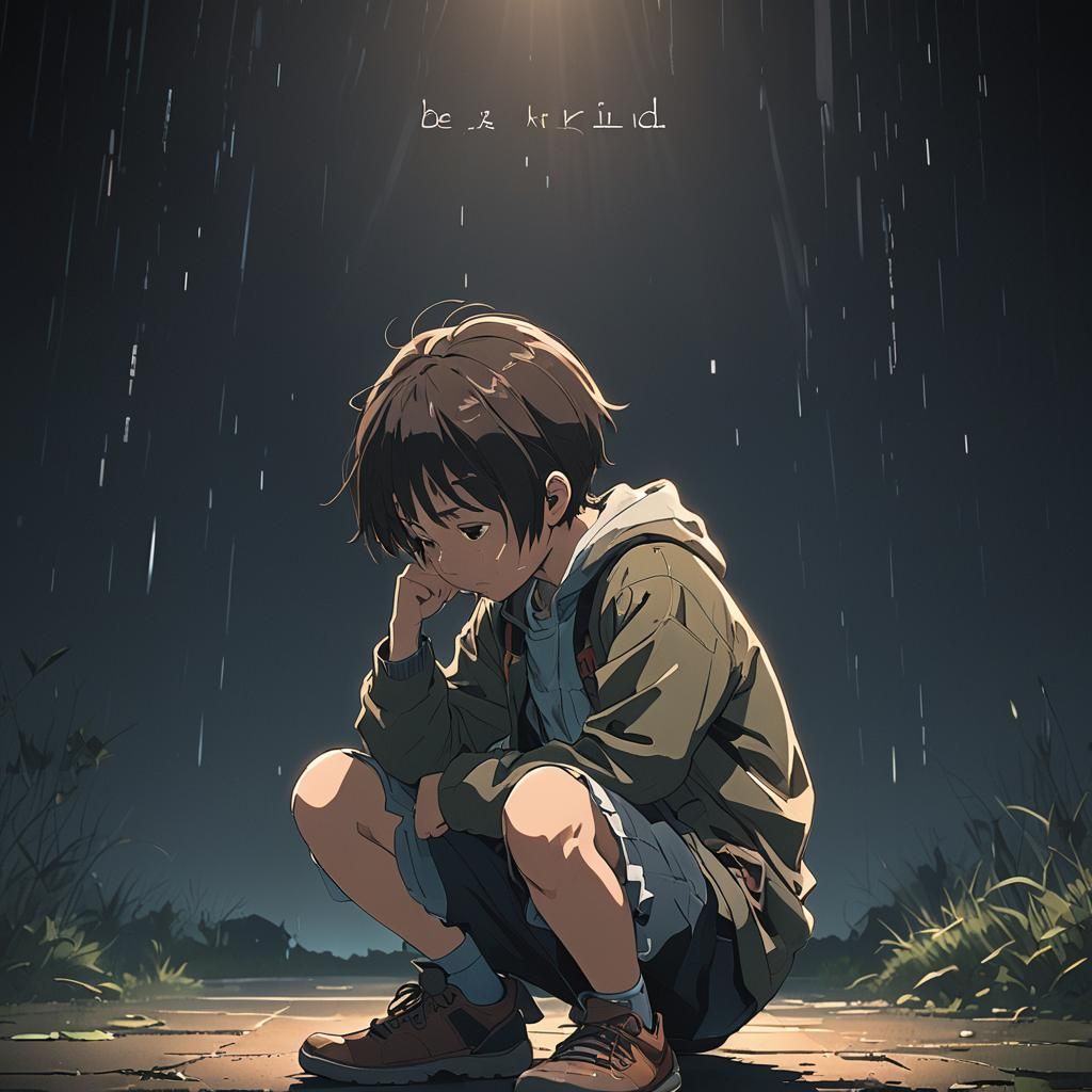 Crying Child in Darkness: Anime-Inspired Key Visual