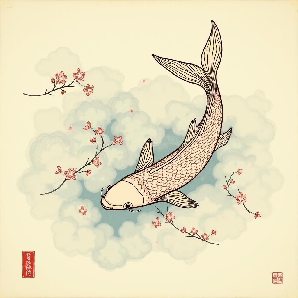 Mew as Japanese Woodblock Print in Ukiyo-e Style