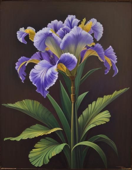 Vintage Oil Painting of a Bearded Iris