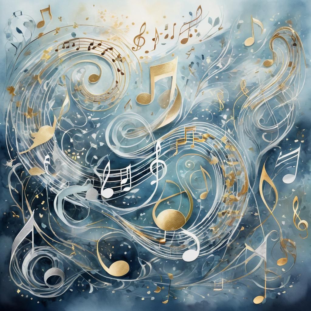 Whimsical Watercolor Music Notes in Mid-Air