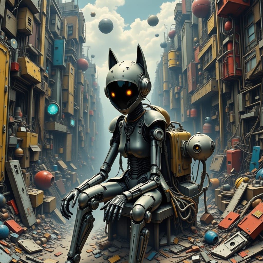 Cyberpunk Junkyard Scene with a Robot Dog