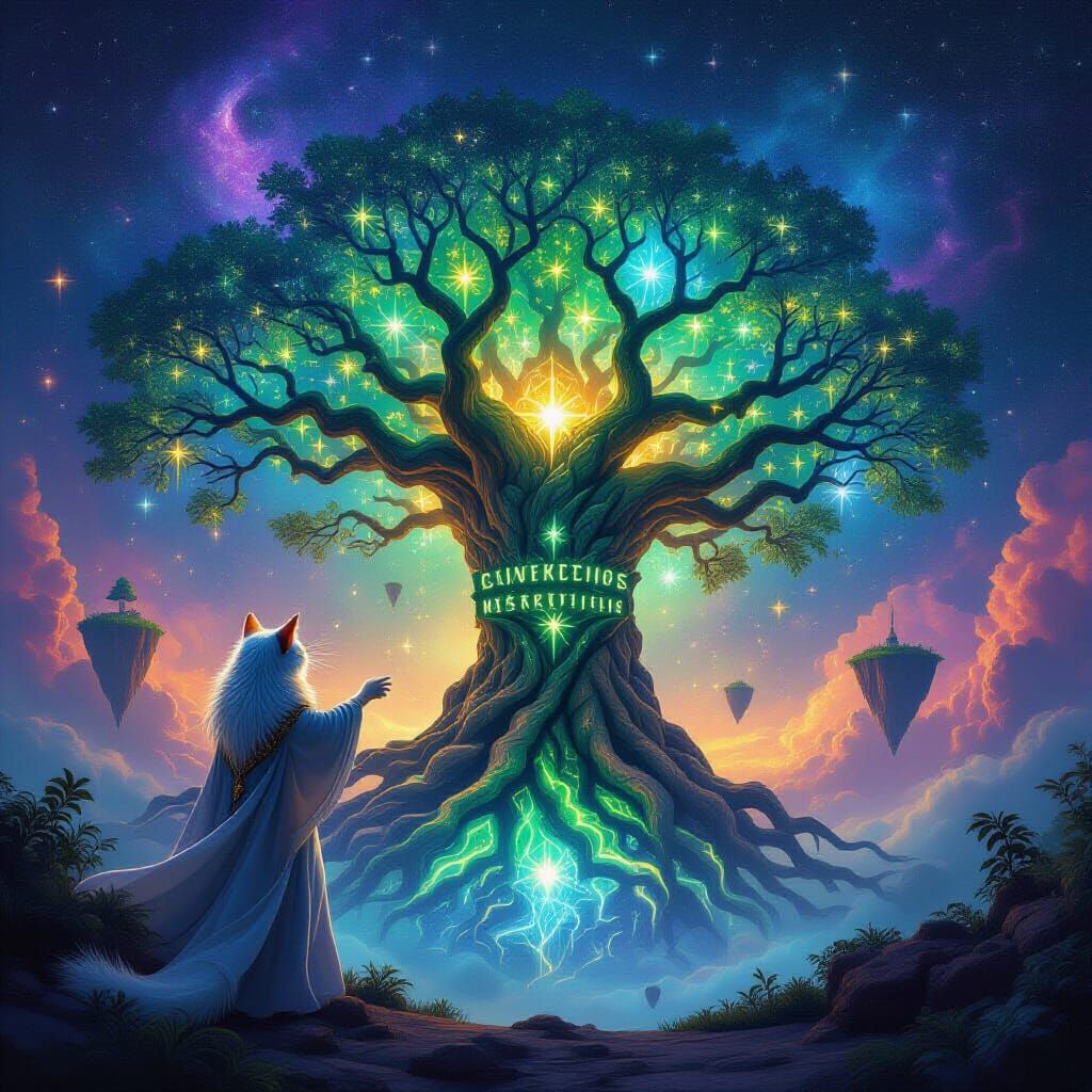 Cosmic Feline God Creates Ancient Bioluminescent Tree