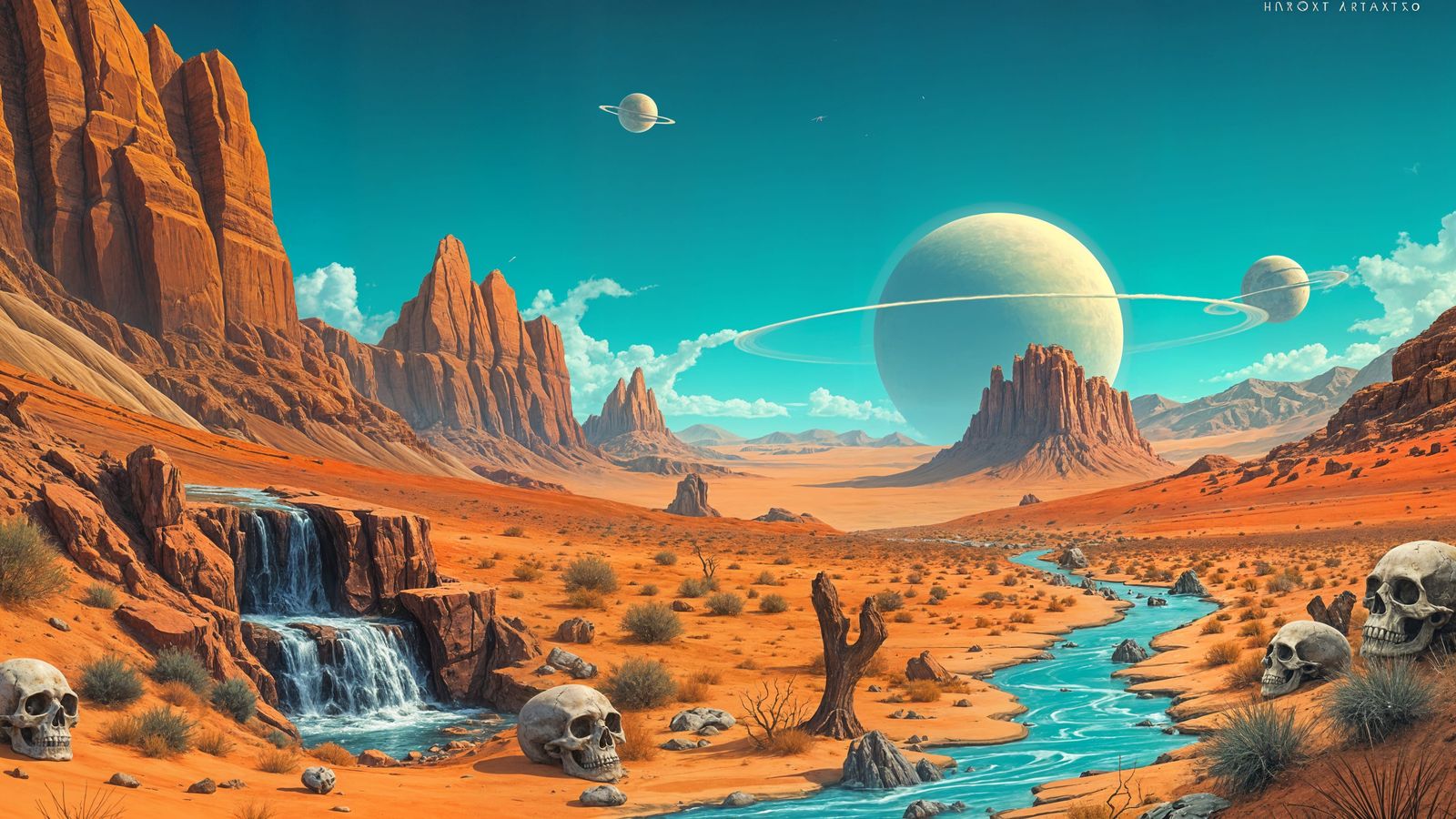 Epic Alien Landscape with Ringed Planet