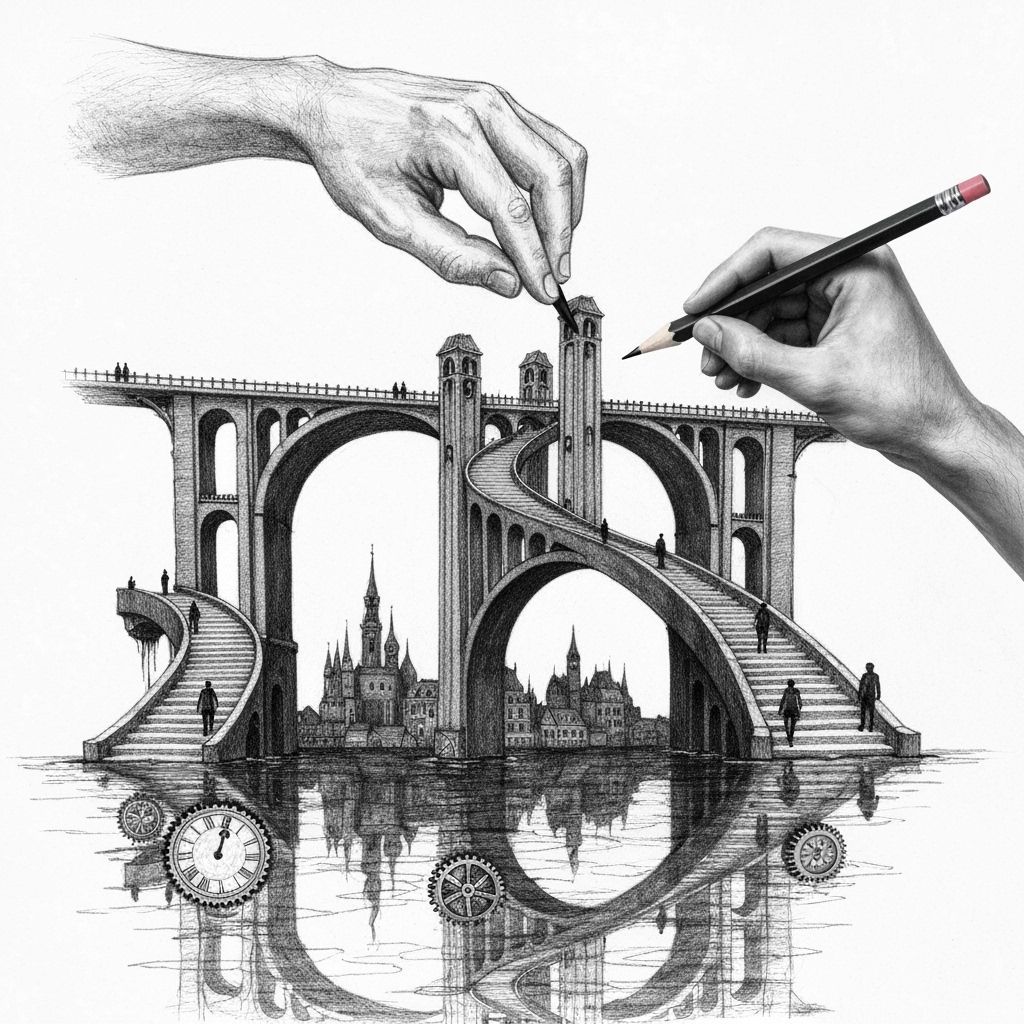 Godlike Hand Sketches Infinite Bridge in Monochrome