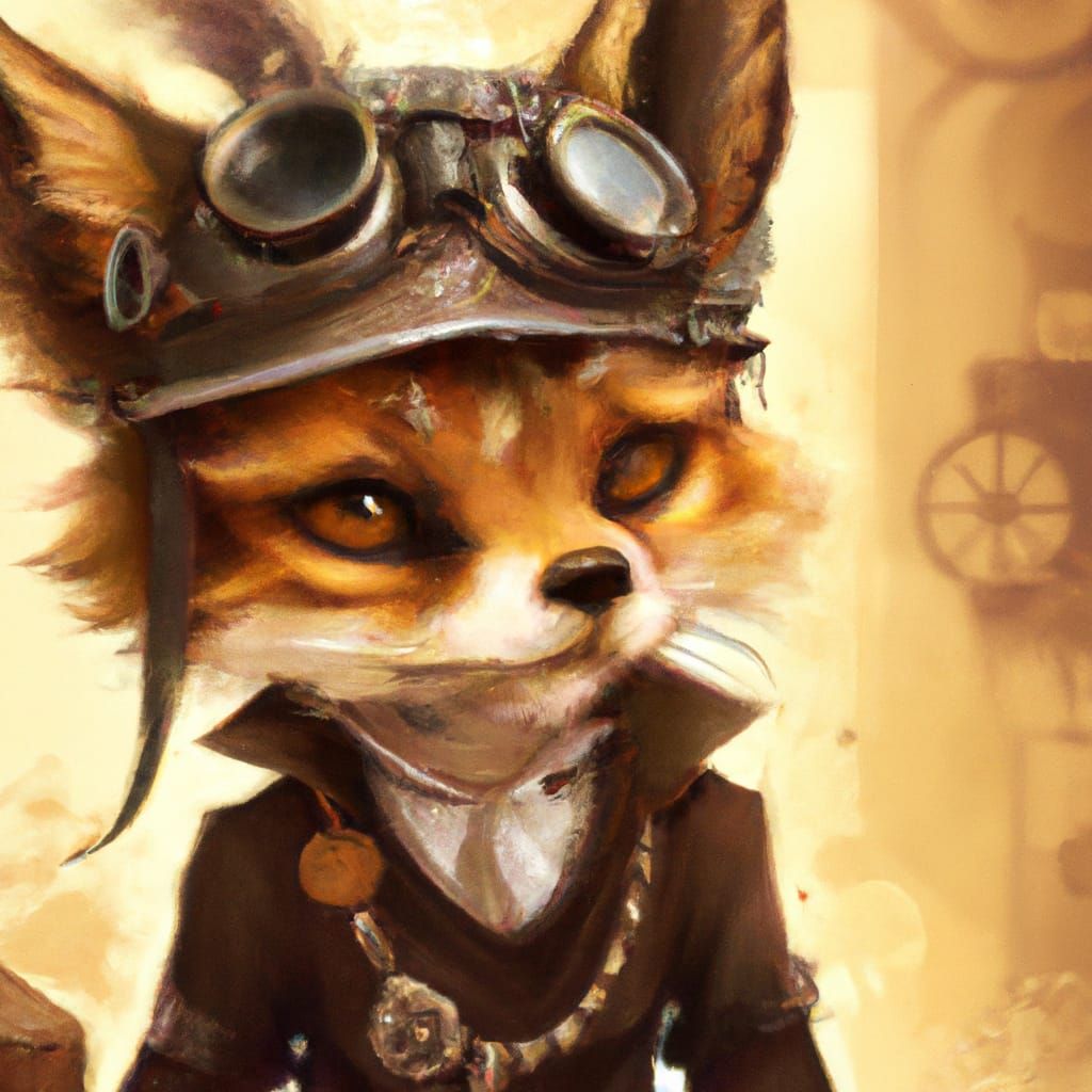 Chibi Steampunk Fox Portrait in Digital Illustration