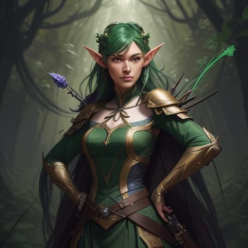 Elven Forest Warrior Portrait in Hyperdetailed Style