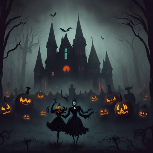 Monster Graveyard Dance in Gothic Pop Art Style