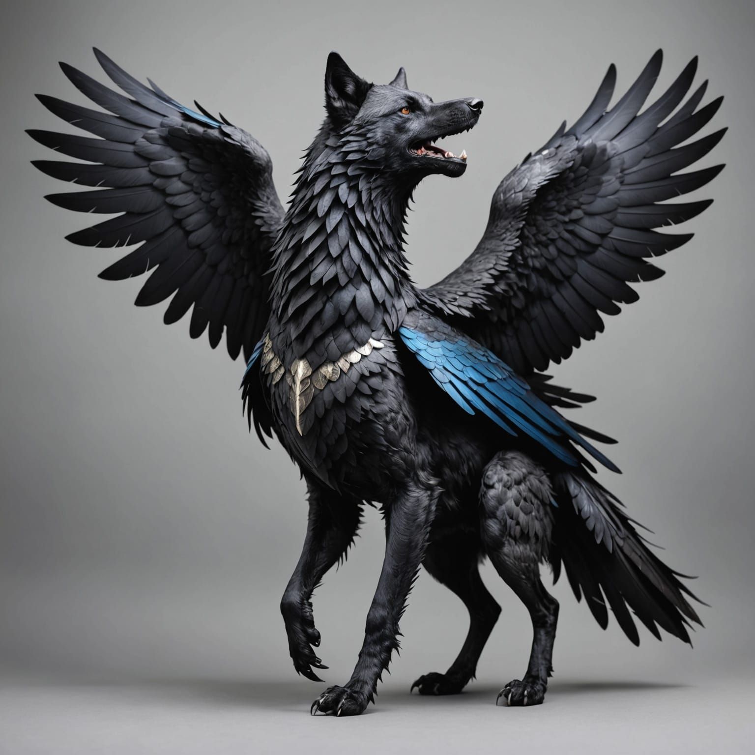 Wolf Raven Hybrid Takes Flight
