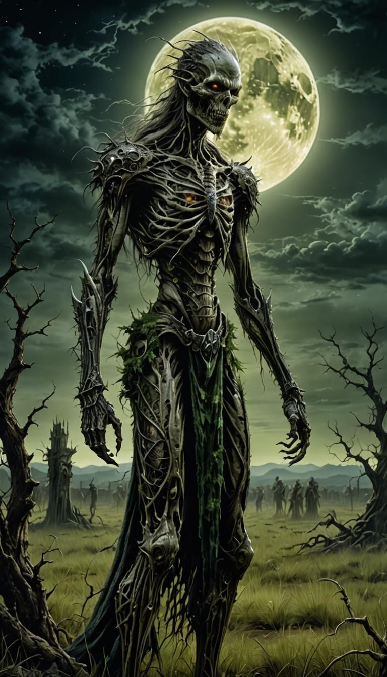 Zombie Beast in Moonlit Field, Horror Art