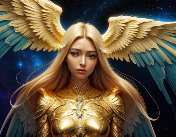 Surreal Angel with Unsettling Wings in Cosmic Setting