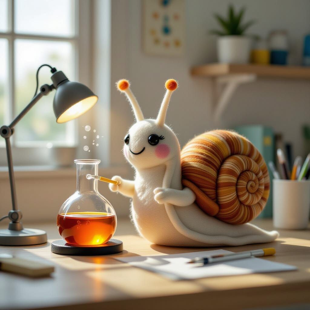 Chibi Snail's Science Experiment in Felt Texture Style